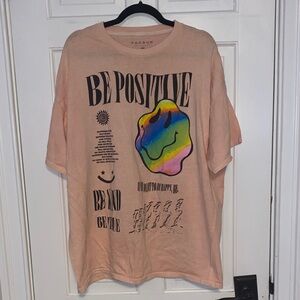 PacSun Peach Tee with Rainbow Graphic